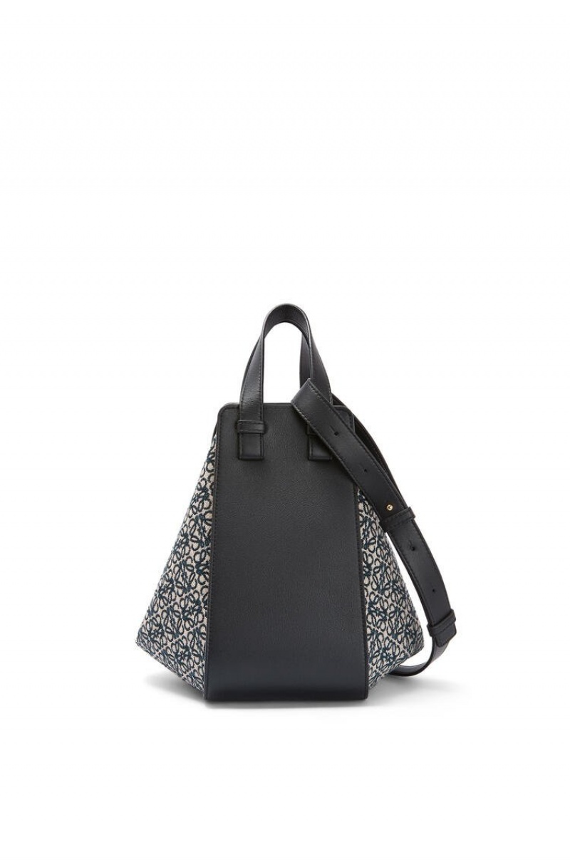 Bolsa De Hombro Loewe Small Hammock bag in Anagram jacquard and calfskin Mujer Azul Marino Negras | 910TGLFHK