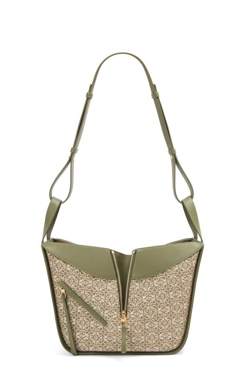 Bolsa De Hombro Loewe Small Hammock bag in Anagram jacquard and calfskin Mujer Verde Verde | 108QWXOPK