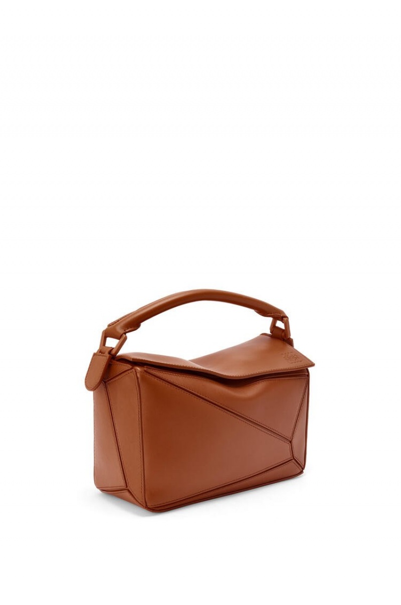 Bolsa De Hombro Loewe Small Puzzle bag in satin calfskin Mujer Pecan | 923DKZGQV