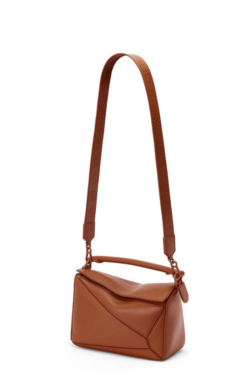 Bolsa De Hombro Loewe Small Puzzle bag in satin calfskin Mujer Pecan | 923DKZGQV