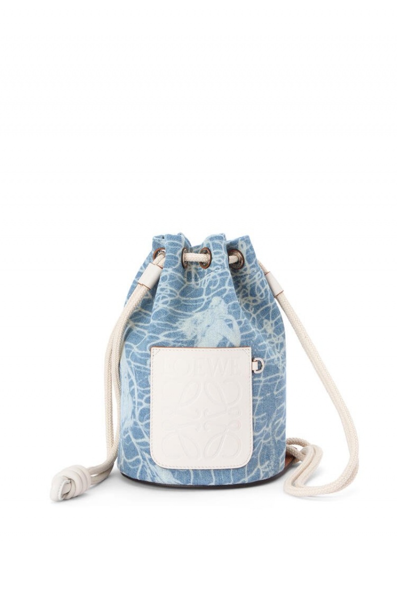 Bolsa De Hombro Loewe Small Sailor bag in denim and calfskin Mujer Indigo Blancas | 631JDKQEH