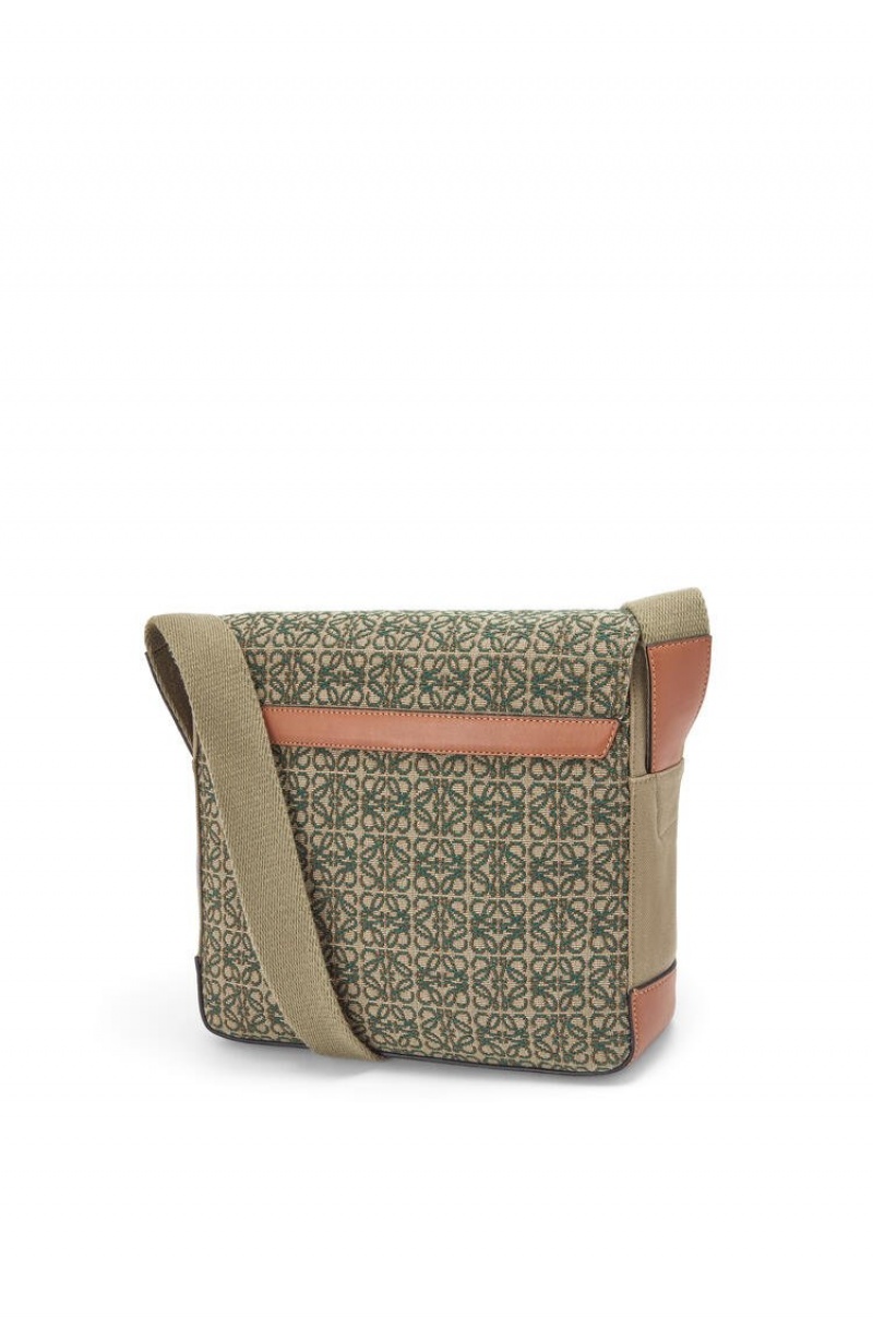 Bolsa De Mensajero Loewe Military Satchel in Anagram jacquard and calfskin Hombre Kaki Verde | 861FNKRPA