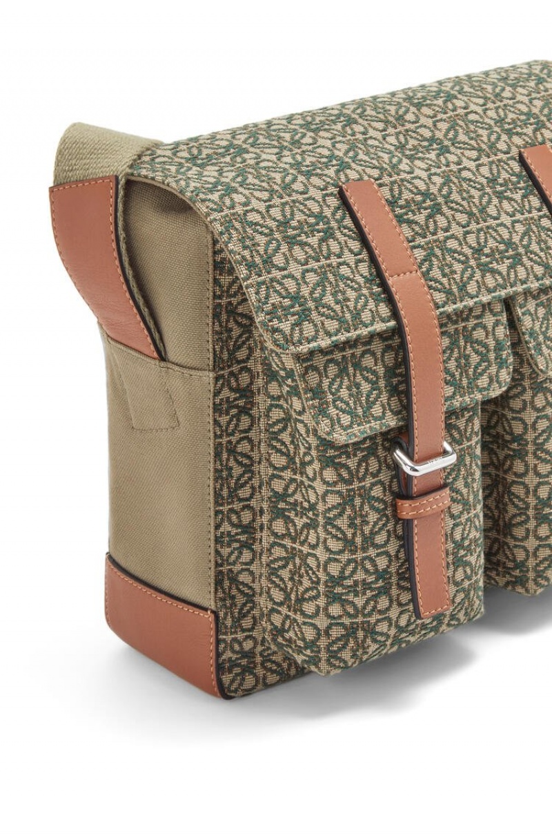 Bolsa De Mensajero Loewe Military Satchel in Anagram jacquard and calfskin Hombre Kaki Verde | 861FNKRPA