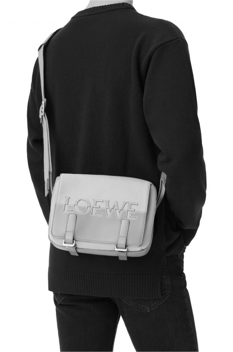 Bolsa De Mensajero Loewe Signature XS Military messenger bag in canvas and classic calfskin Hombre Negras | 907HZUNPV