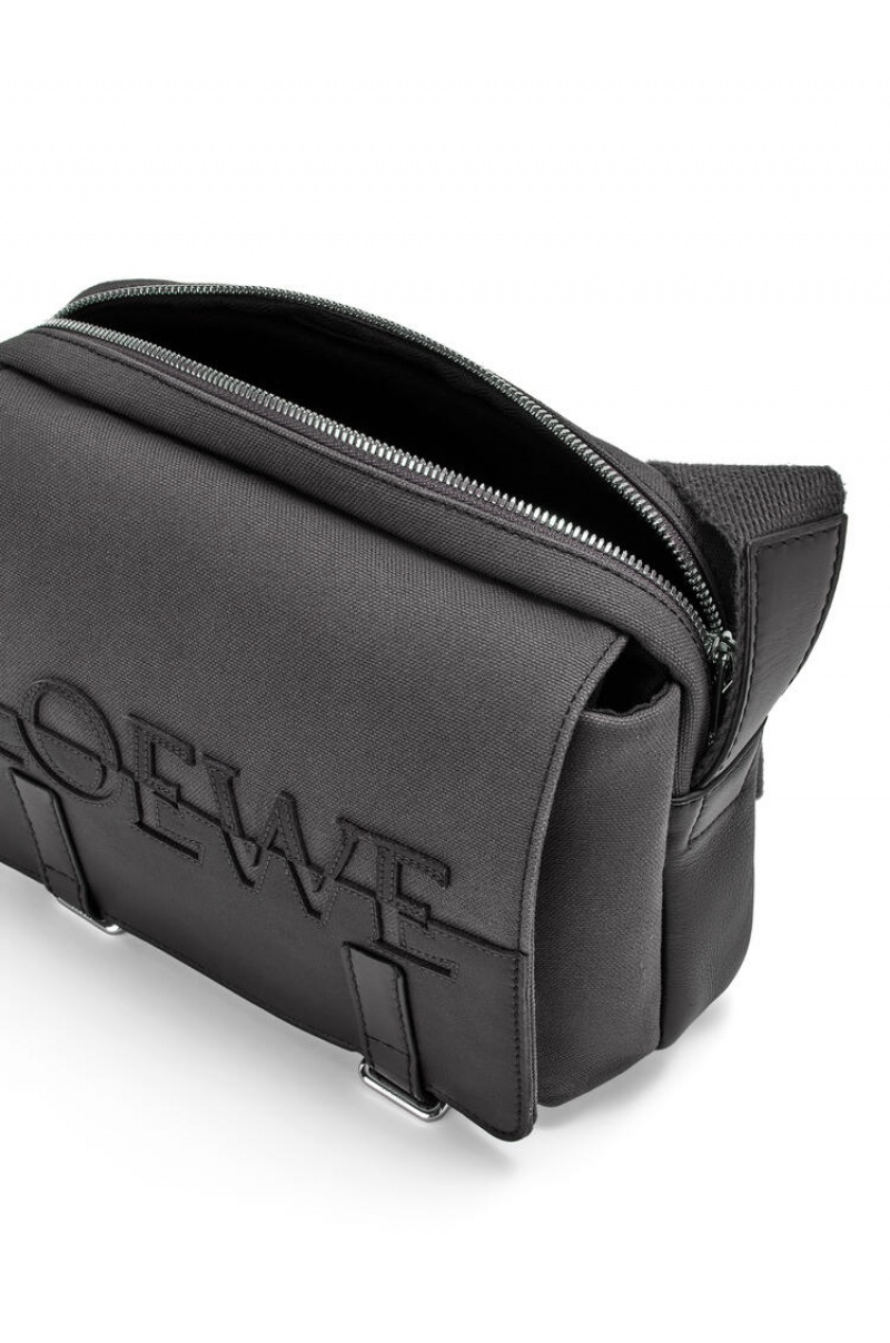 Bolsa De Mensajero Loewe Signature XS Military messenger bag in canvas and classic calfskin Hombre Negras | 907HZUNPV