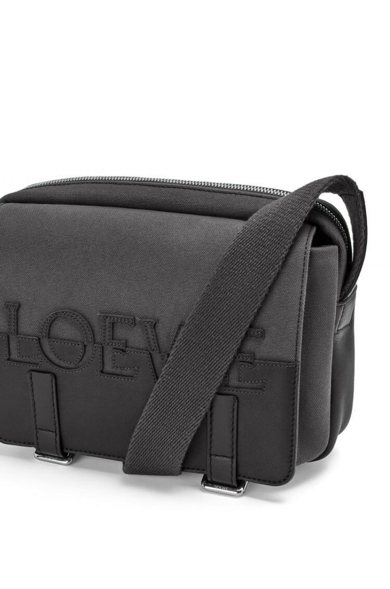 Bolsa De Mensajero Loewe Signature XS Military messenger bag in canvas and classic calfskin Hombre Negras | 907HZUNPV