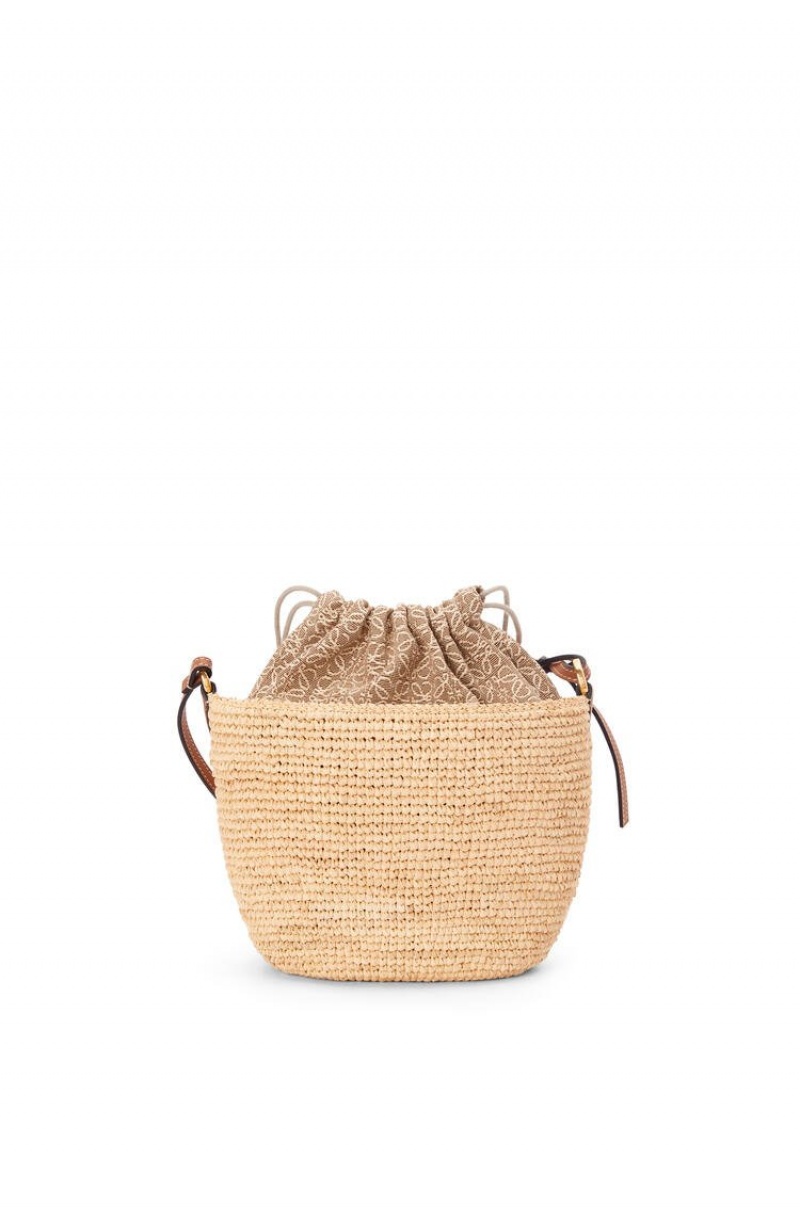 Bolsas Hombro Loewe Anagram Pochette Basket bag in raffia, jacquard and calfskin Mujer Natural / Tan | 769ATPKWY