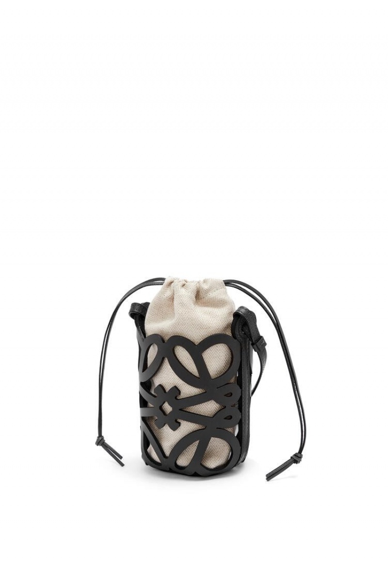 Bolsas Hombro Loewe Anagram cut-out pocket in classic calfskin and canvas Mujer Negras | 894MCUXTD