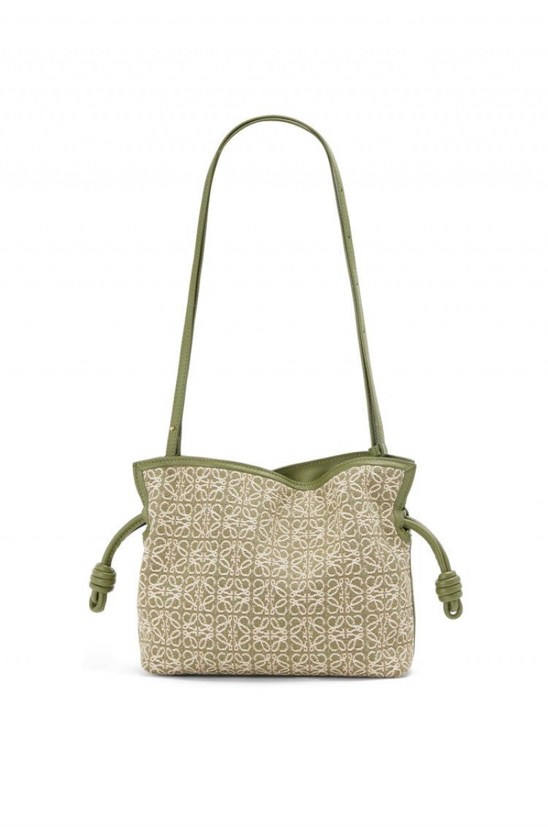 Bolsas Hombro Loewe Mini Flamenco clutch in Anagram jacquard and calfskin Mujer Verde Verde | 701WYIDFL