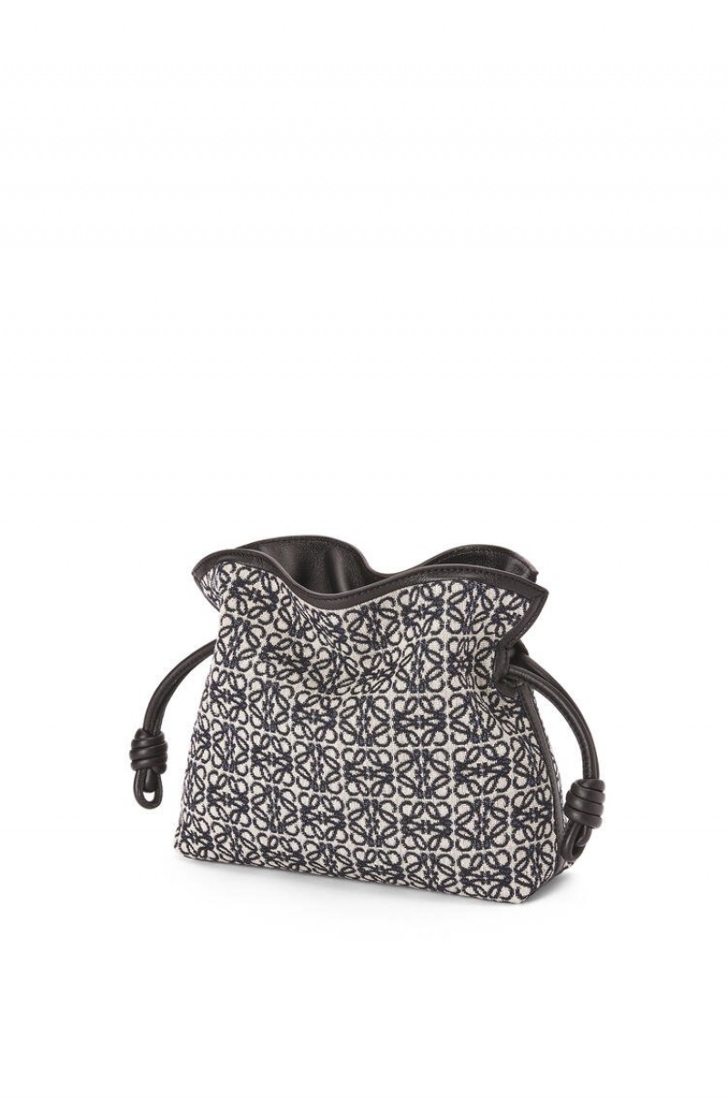 Bolsas Hombro Loewe Mini Flamenco clutch in Anagram jacquard and calfskin Mujer Azul Marino Negras | 639DWUGKE