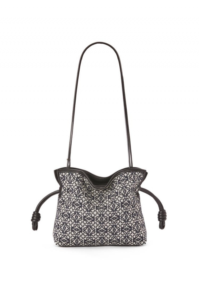 Bolsas Hombro Loewe Mini Flamenco clutch in Anagram jacquard and calfskin Mujer Azul Marino Negras | 639DWUGKE