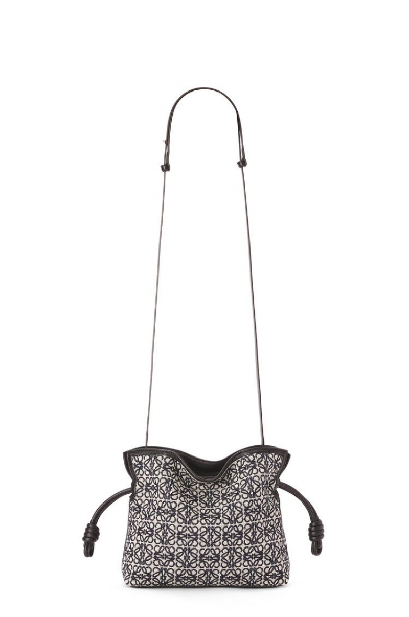 Bolsas Hombro Loewe Mini Flamenco clutch in Anagram jacquard and calfskin Mujer Azul Marino Negras | 639DWUGKE