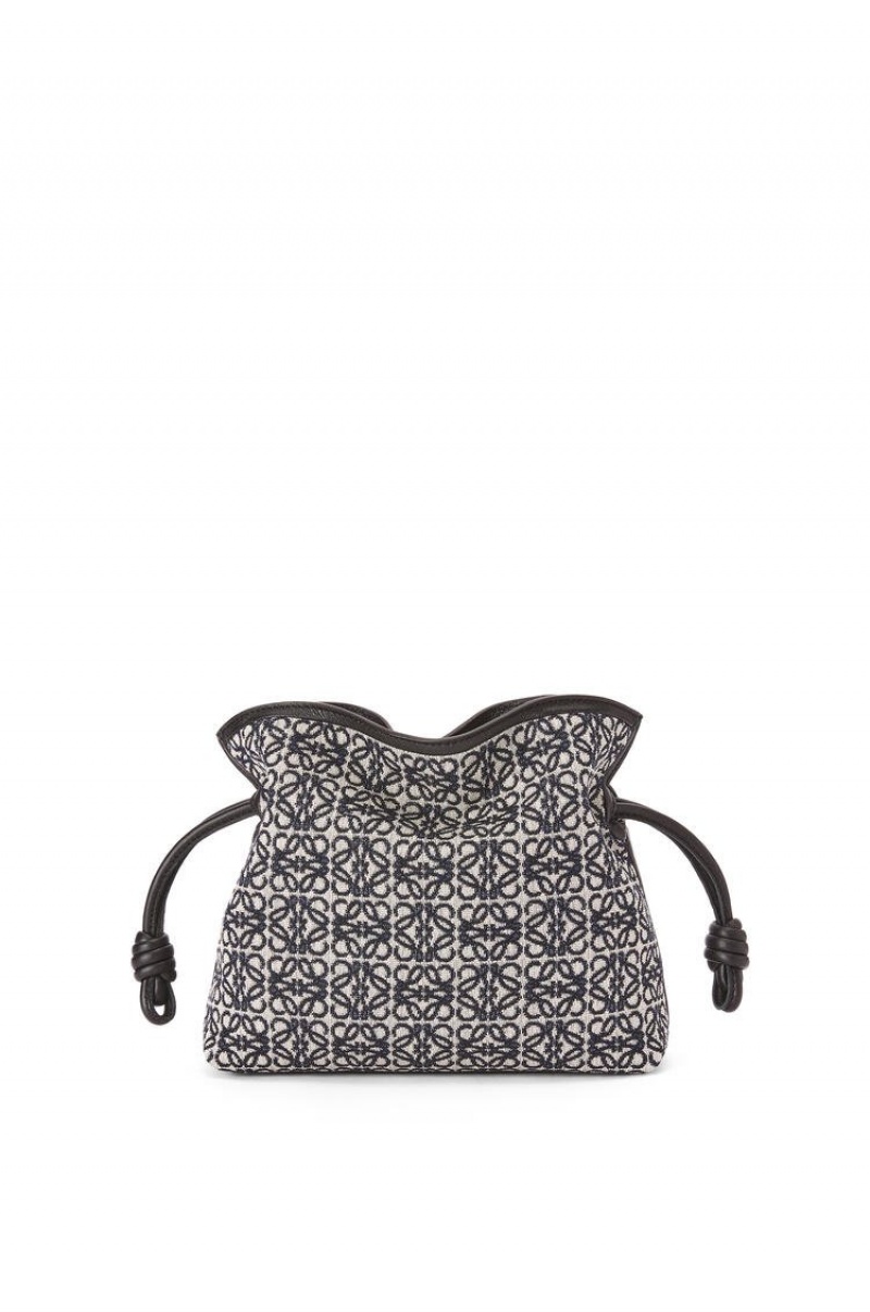 Bolsas Hombro Loewe Mini Flamenco clutch in Anagram jacquard and calfskin Mujer Azul Marino Negras | 639DWUGKE