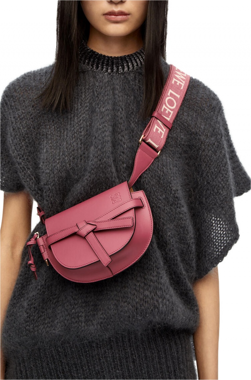 Bolsas Hombro Loewe Mini Gate Dual bag in soft calfskin and jacquard Mujer Plumrose | 084NHMPAR