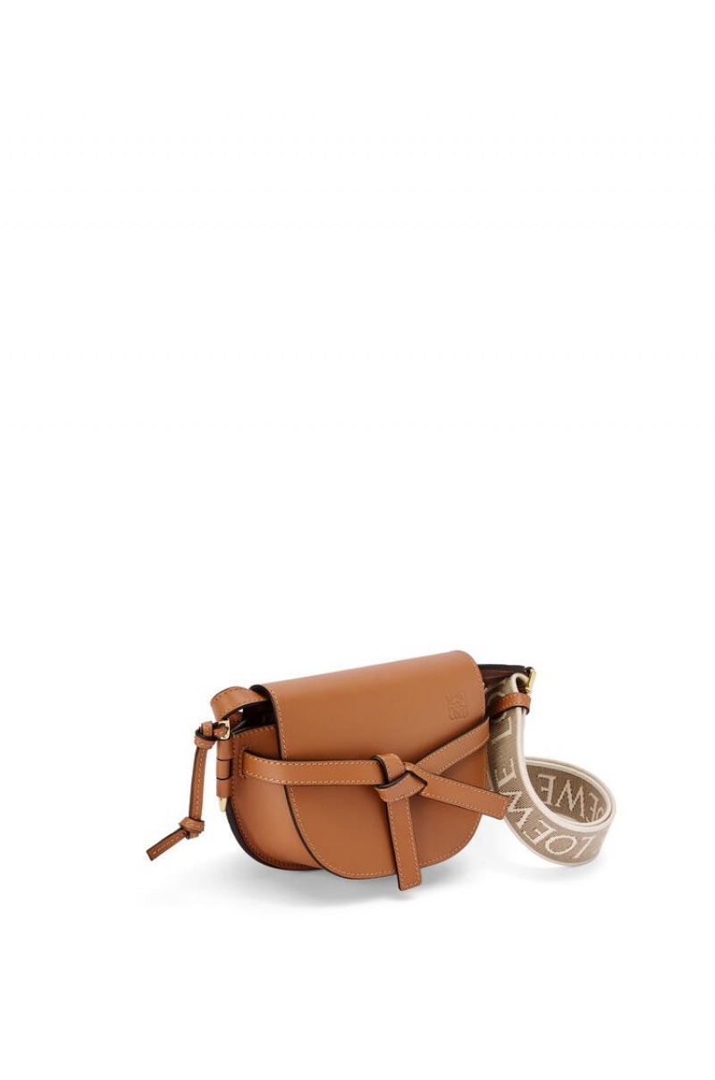 Bolsas Hombro Loewe Mini Gate Dual bag in soft calfskin and jacquard Mujer Tan | 813QRFBPV