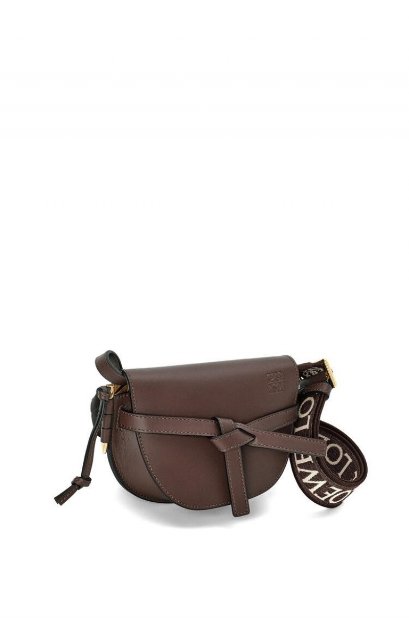 Bolsas Hombro Loewe Mini Gate Dual bag in soft calfskin and jacquard Mujer Chocolate | 820NZWOEK