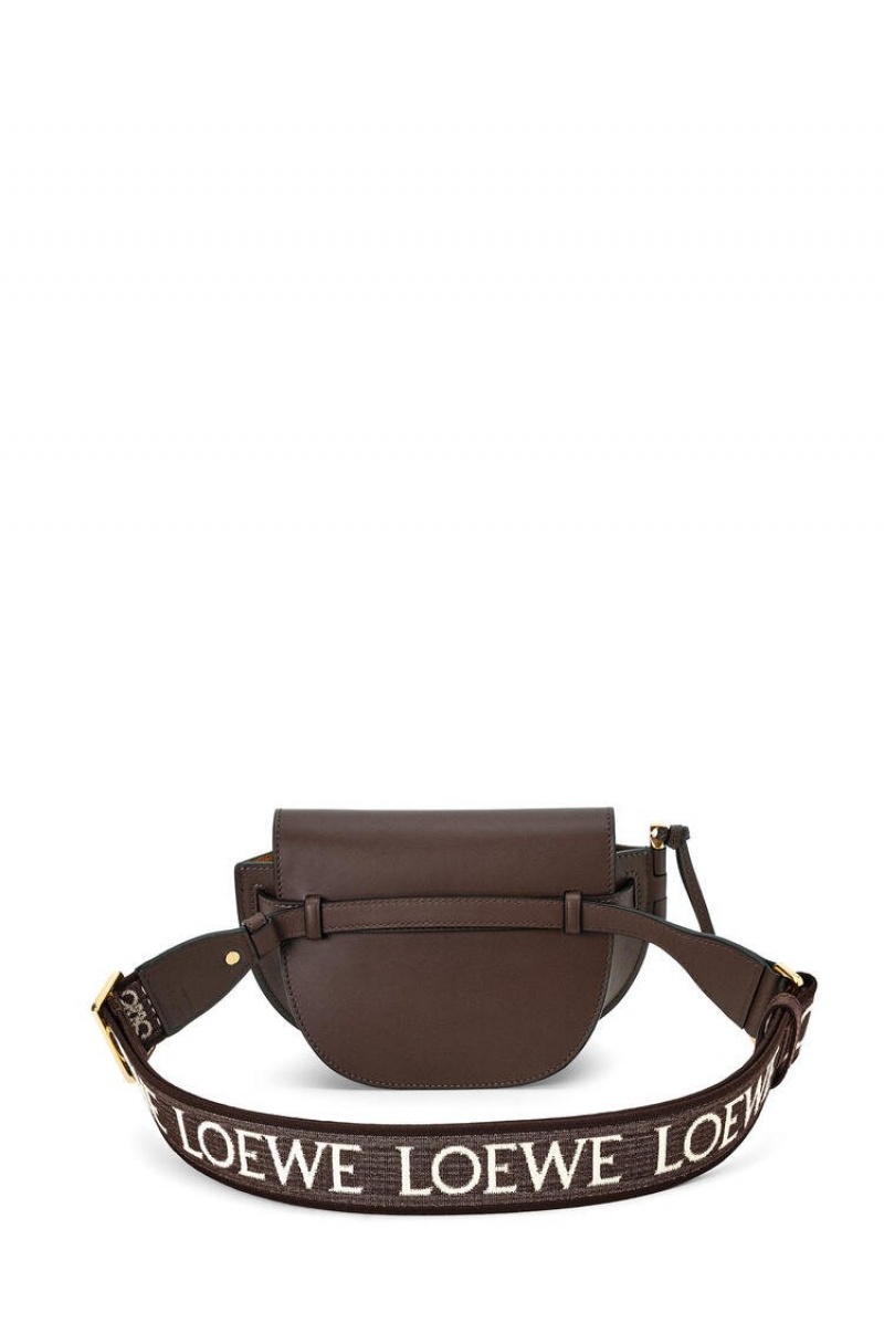 Bolsas Hombro Loewe Mini Gate Dual bag in soft calfskin and jacquard Mujer Chocolate | 820NZWOEK