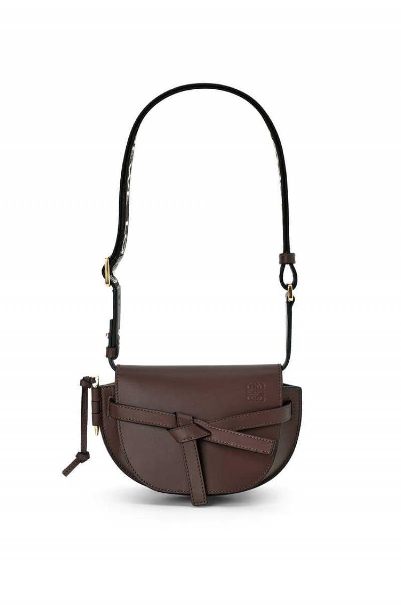 Bolsas Hombro Loewe Mini Gate Dual bag in soft calfskin and jacquard Mujer Chocolate | 820NZWOEK