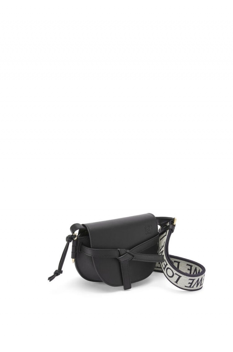 Bolsas Hombro Loewe Mini Gate Dual bag in soft calfskin and jacquard Mujer Negras | 812ETMLOV