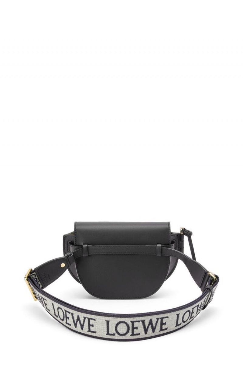 Bolsas Hombro Loewe Mini Gate Dual bag in soft calfskin and jacquard Mujer Negras | 812ETMLOV