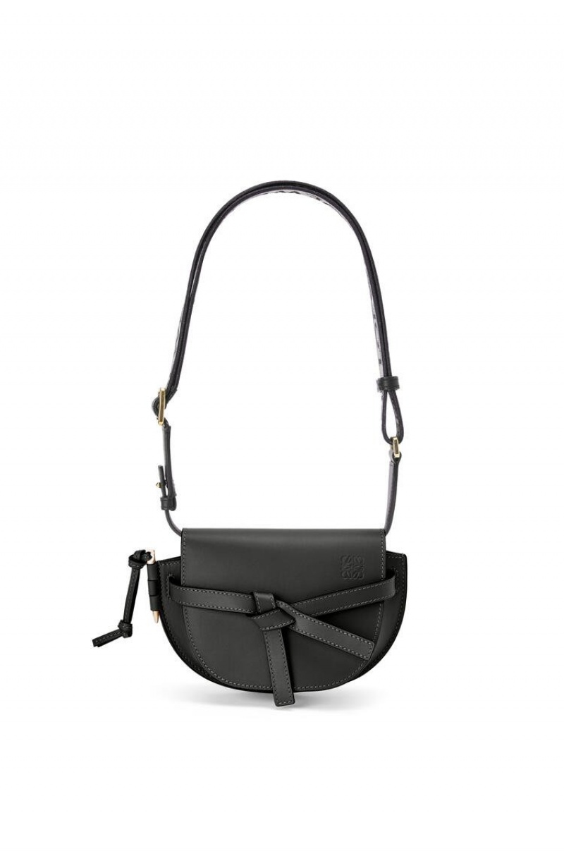 Bolsas Hombro Loewe Mini Gate Dual bag in soft calfskin and jacquard Mujer Negras | 812ETMLOV