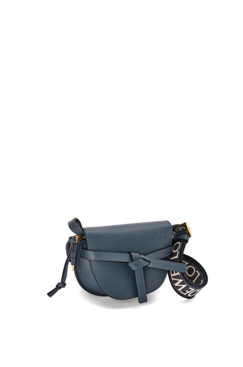 Bolsas Hombro Loewe Mini Gate Dual bag in soft calfskin and jacquard Mujer Azules | 895VHCSYX