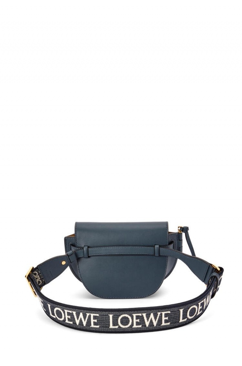 Bolsas Hombro Loewe Mini Gate Dual bag in soft calfskin and jacquard Mujer Azules | 895VHCSYX