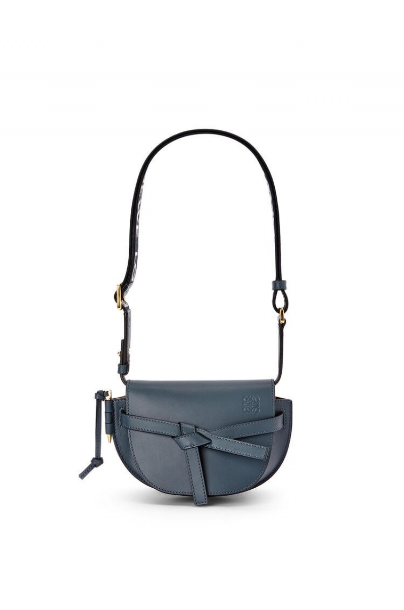 Bolsas Hombro Loewe Mini Gate Dual bag in soft calfskin and jacquard Mujer Azules | 895VHCSYX