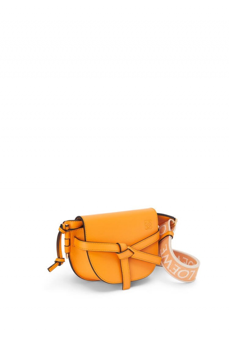 Bolsas Hombro Loewe Mini Gate Dual bag in soft calfskin and jacquard Mujer Mandarin | 157ULBNKY