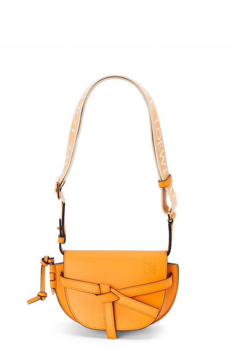 Bolsas Hombro Loewe Mini Gate Dual bag in soft calfskin and jacquard Mujer Mandarin | 157ULBNKY