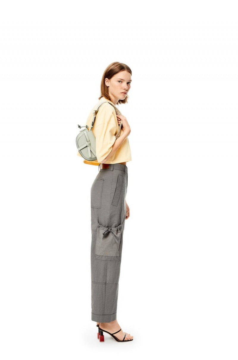 Bolsas Hombro Loewe Mini Gate Dual bag in soft calfskin and jacquard Mujer Gris | 342FYKXHG