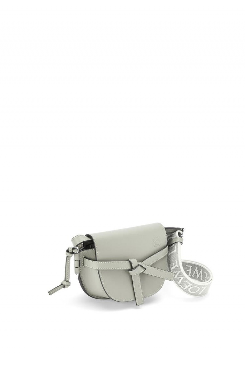 Bolsas Hombro Loewe Mini Gate Dual bag in soft calfskin and jacquard Mujer Gris | 342FYKXHG