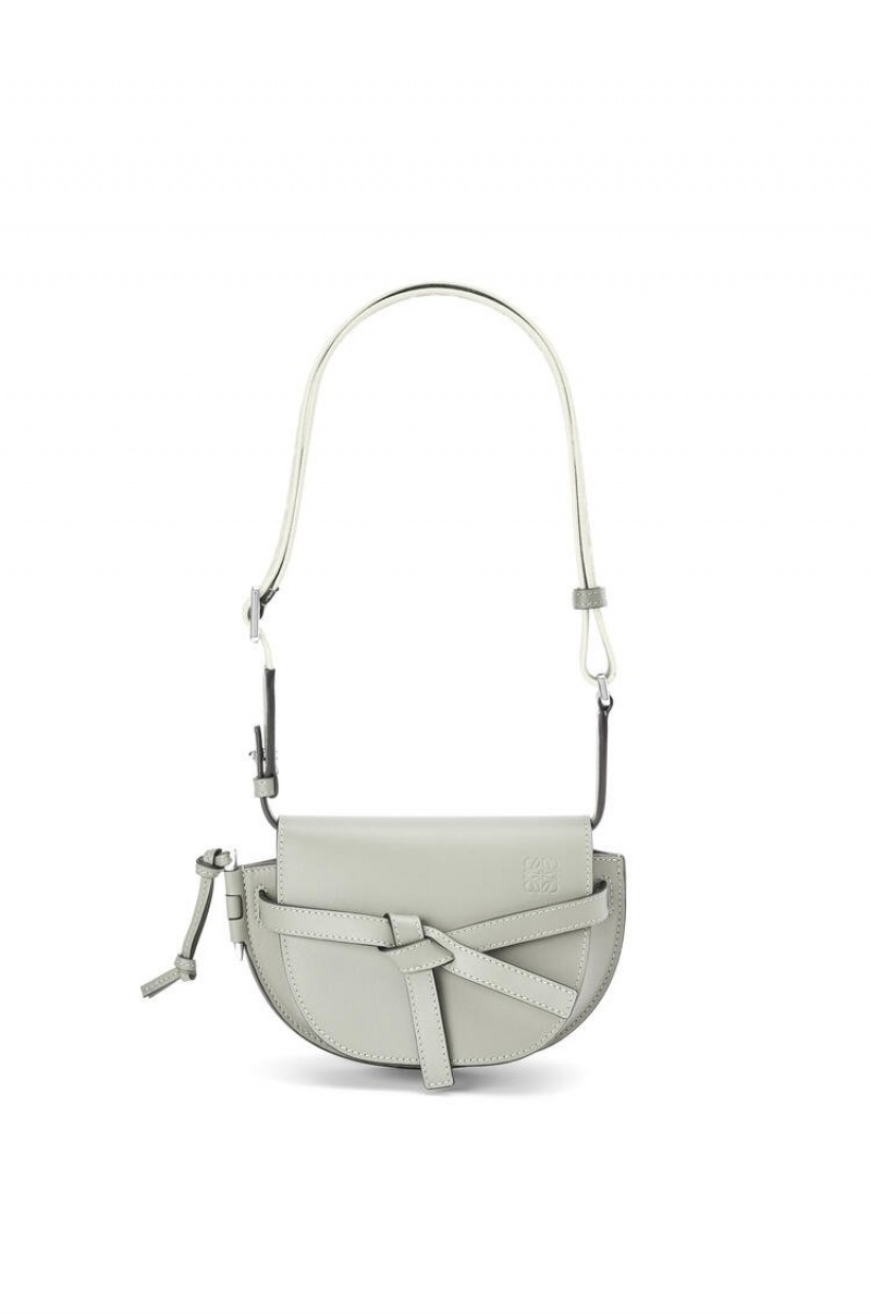 Bolsas Hombro Loewe Mini Gate Dual bag in soft calfskin and jacquard Mujer Gris | 342FYKXHG