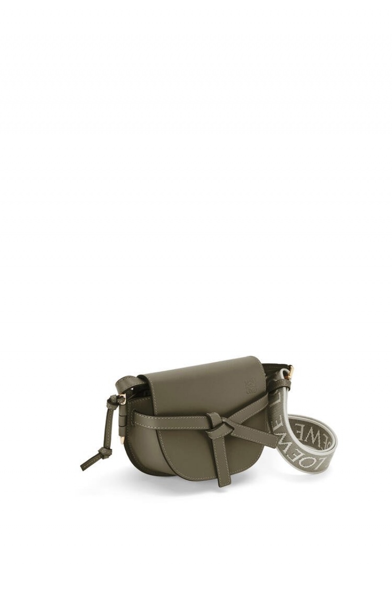 Bolsas Hombro Loewe Mini Gate Dual bag in soft calfskin and jacquard Mujer Verde | 458DKWHJP