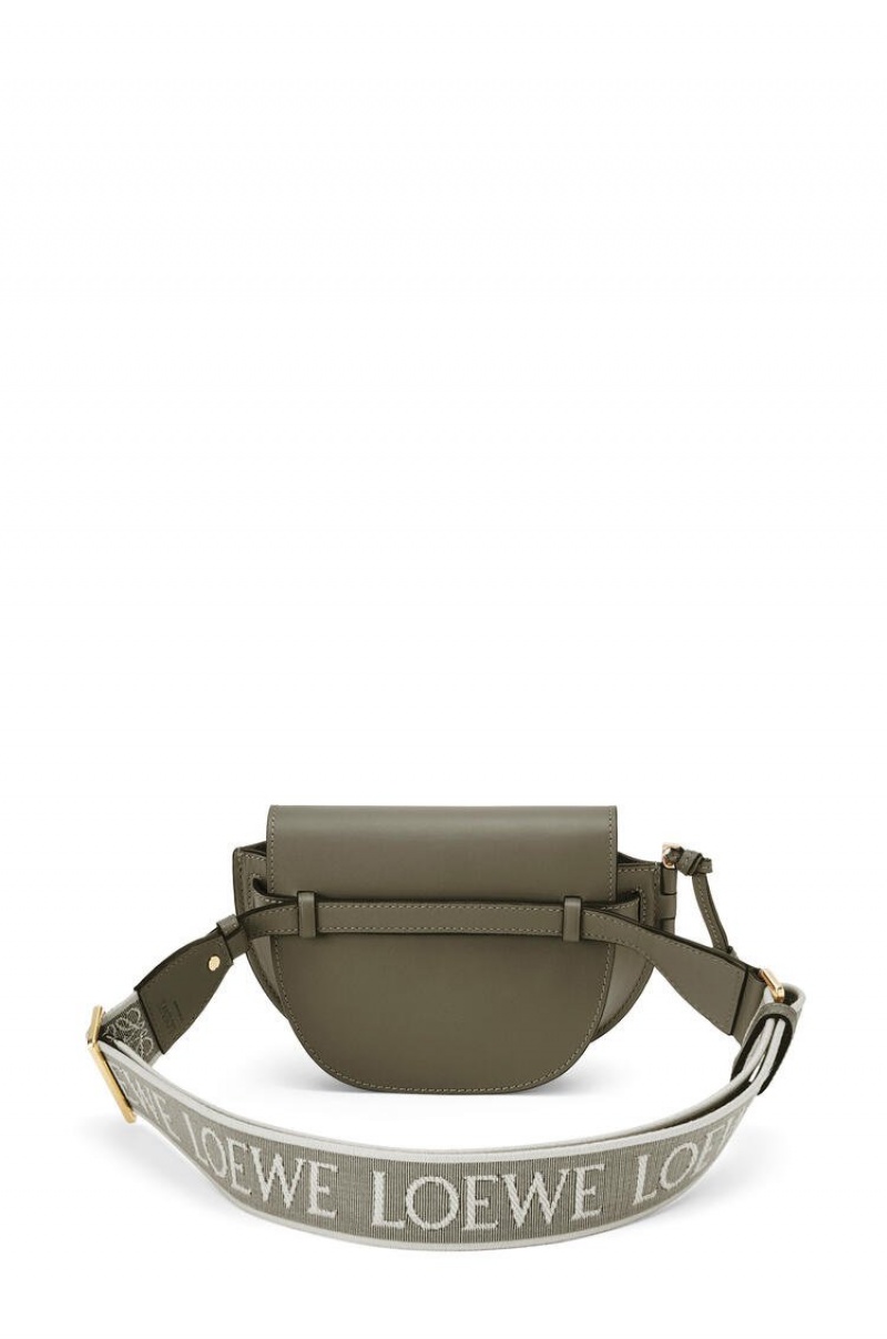 Bolsas Hombro Loewe Mini Gate Dual bag in soft calfskin and jacquard Mujer Verde | 458DKWHJP