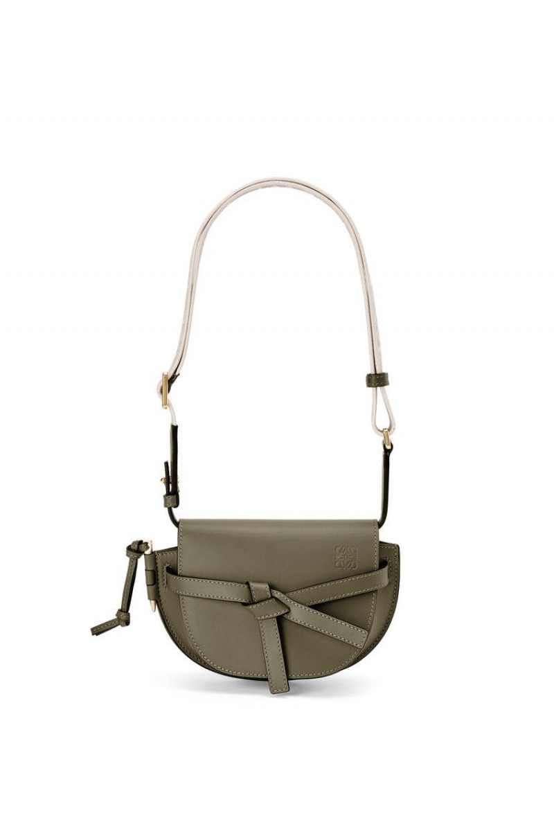 Bolsas Hombro Loewe Mini Gate Dual bag in soft calfskin and jacquard Mujer Verde | 458DKWHJP