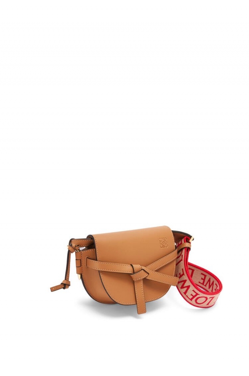 Bolsas Hombro Loewe Mini Gate Dual bag in soft calfskin and jacquard Mujer Warm Desert | 215KMWXTA