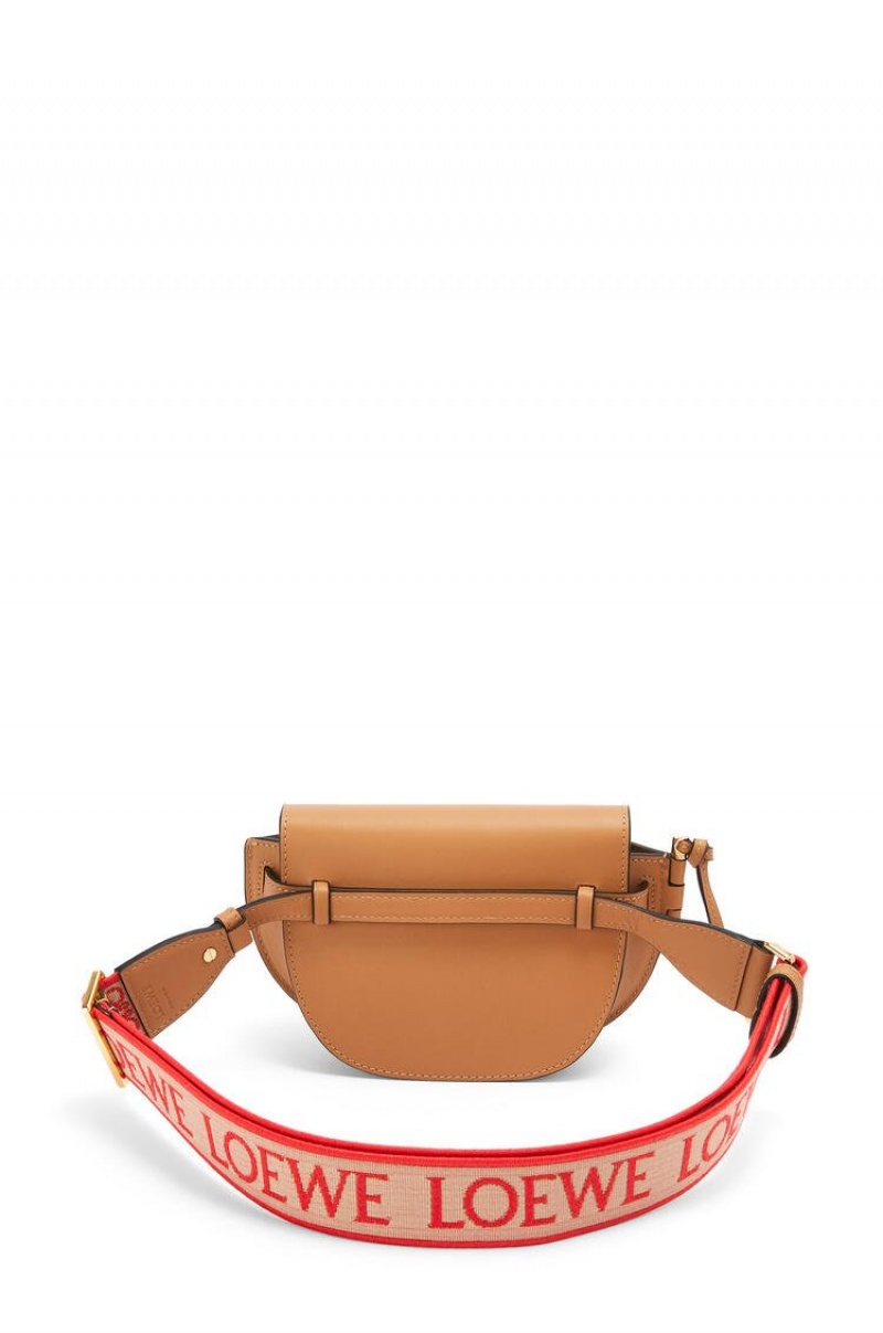 Bolsas Hombro Loewe Mini Gate Dual bag in soft calfskin and jacquard Mujer Warm Desert | 215KMWXTA