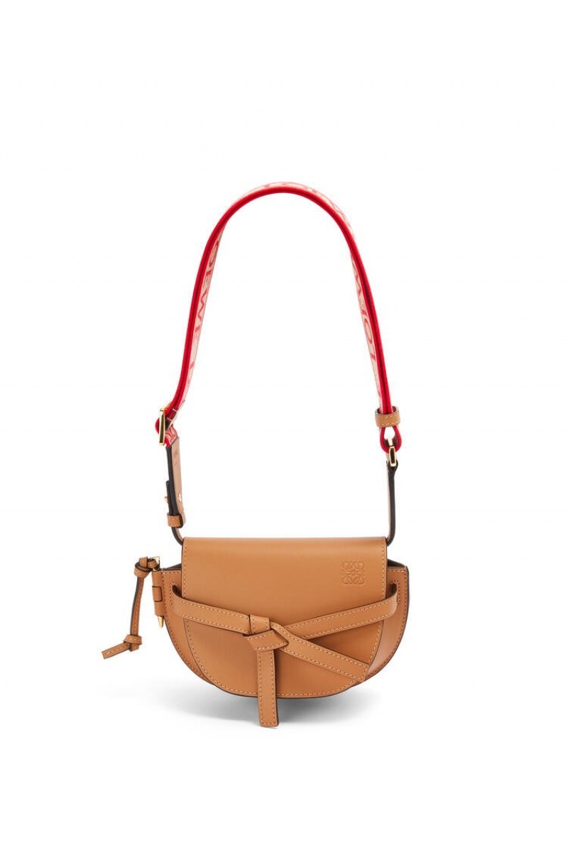 Bolsas Hombro Loewe Mini Gate Dual bag in soft calfskin and jacquard Mujer Warm Desert | 215KMWXTA