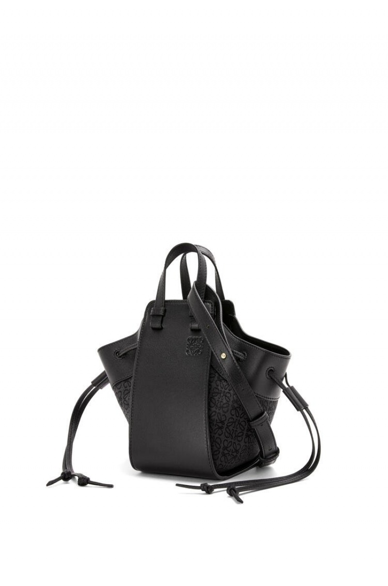 Bolsas Hombro Loewe Mini Hammock drawstring bag in Anagram jacquard and calfskin Mujer Negras | 107WNREBK