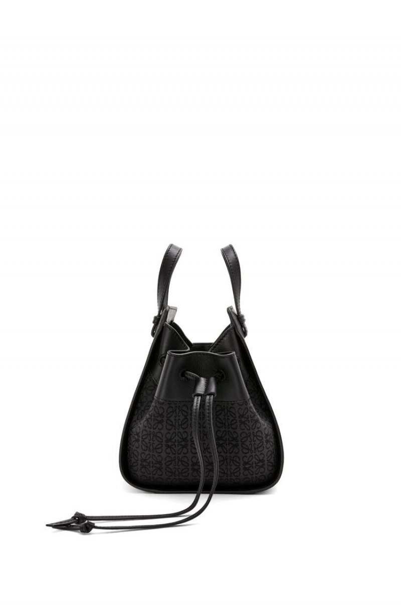 Bolsas Hombro Loewe Mini Hammock drawstring bag in Anagram jacquard and calfskin Mujer Negras | 107WNREBK