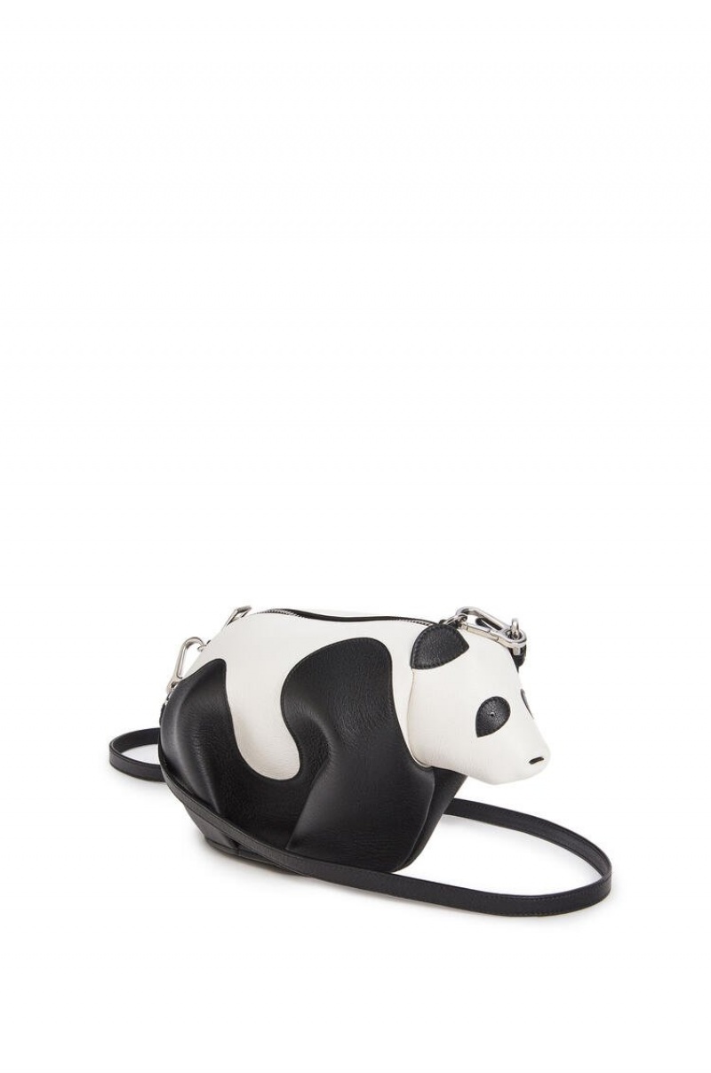 Bolsas Hombro Loewe Mini Panda bag in classic calfskin Mujer Negras Blancas | 312JLPMIS