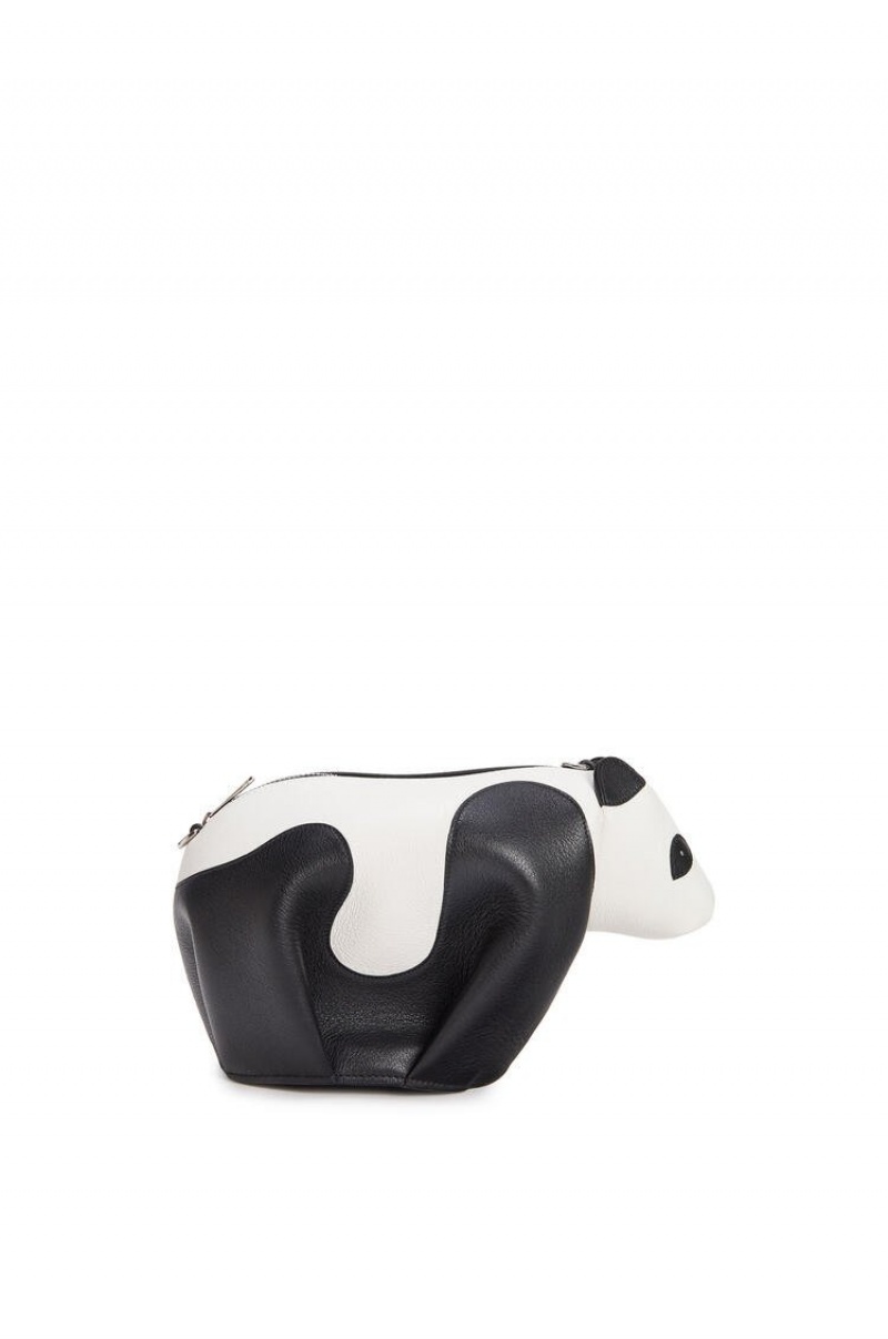 Bolsas Hombro Loewe Mini Panda bag in classic calfskin Mujer Negras Blancas | 312JLPMIS