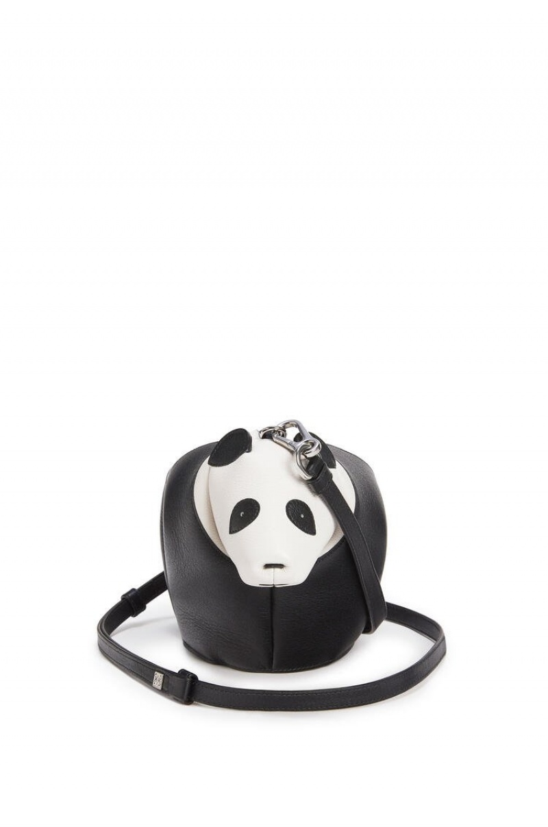 Bolsas Hombro Loewe Mini Panda bag in classic calfskin Mujer Negras Blancas | 312JLPMIS