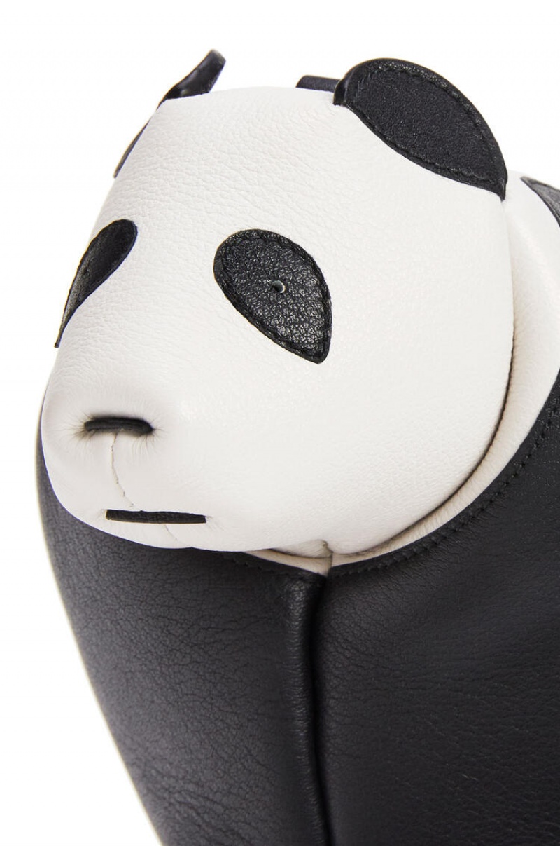 Bolsas Hombro Loewe Mini Panda bag in classic calfskin Mujer Negras Blancas | 312JLPMIS