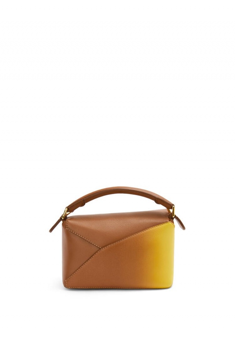 Bolsas Hombro Loewe Mini Puzzle Edge bag in degrade nappa calfskin Mujer Limón | 764QEXKNS