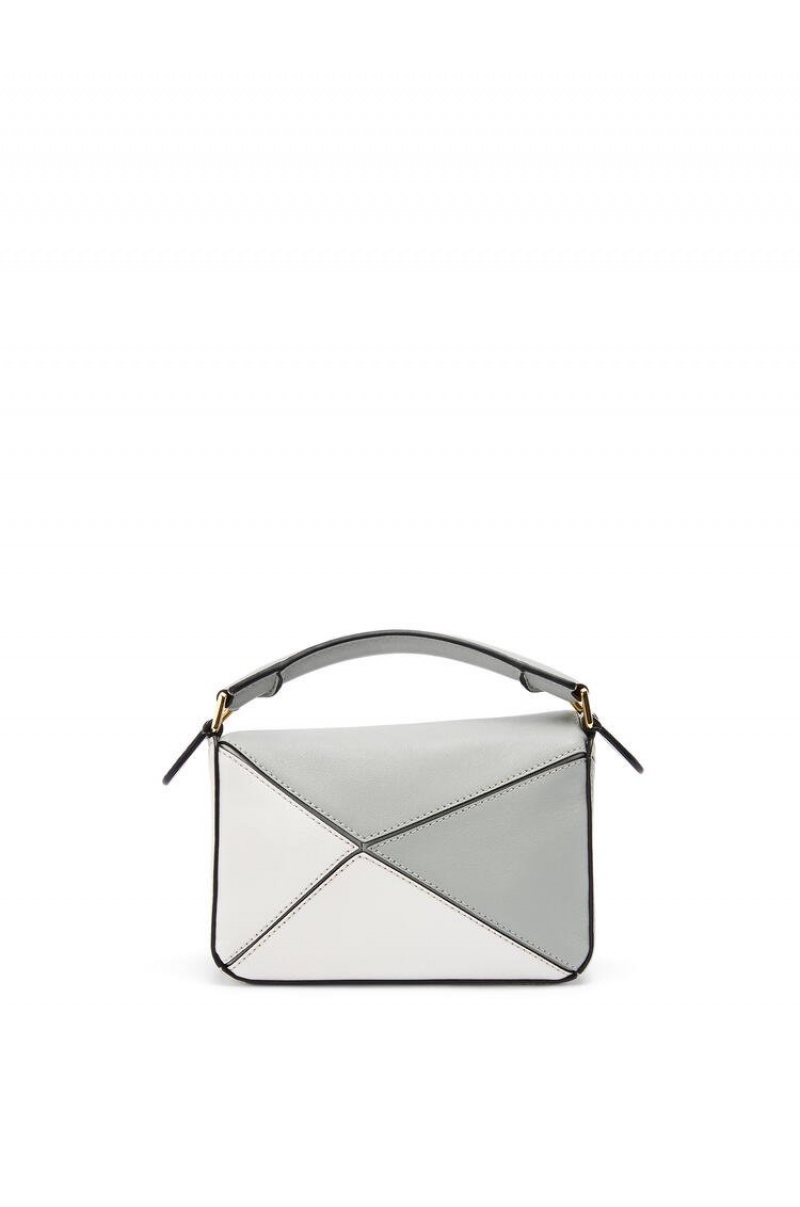 Bolsas Hombro Loewe Mini Puzzle bag in classic calfskin Mujer Gris Verde | 461PHRBLT