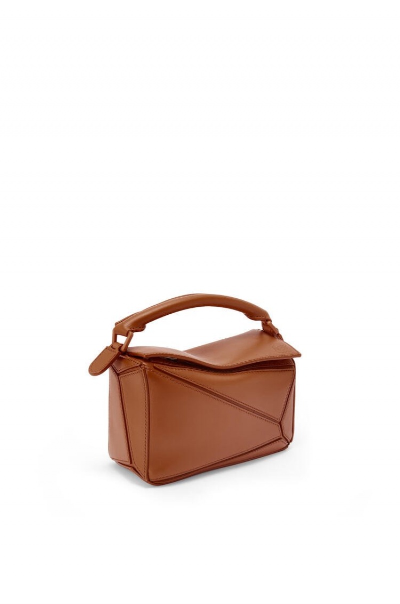 Bolsas Hombro Loewe Mini Puzzle bag in satin calfskin Mujer Pecan | 951RGDZAO