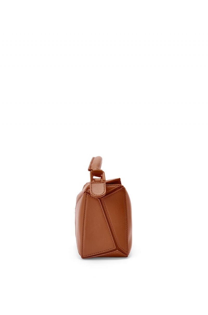 Bolsas Hombro Loewe Mini Puzzle bag in satin calfskin Mujer Pecan | 951RGDZAO