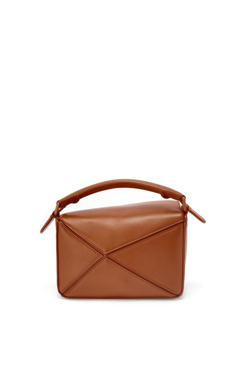 Bolsas Hombro Loewe Mini Puzzle bag in satin calfskin Mujer Pecan | 951RGDZAO